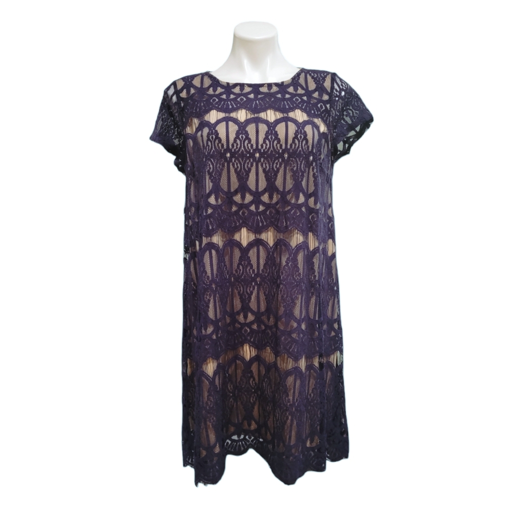 Love, Fire Womens Large Blue Crochet Shift Dress